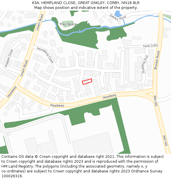 63A, HEMPLAND CLOSE, GREAT OAKLEY, CORBY, NN18 8LR: Location map and indicative extent of plot