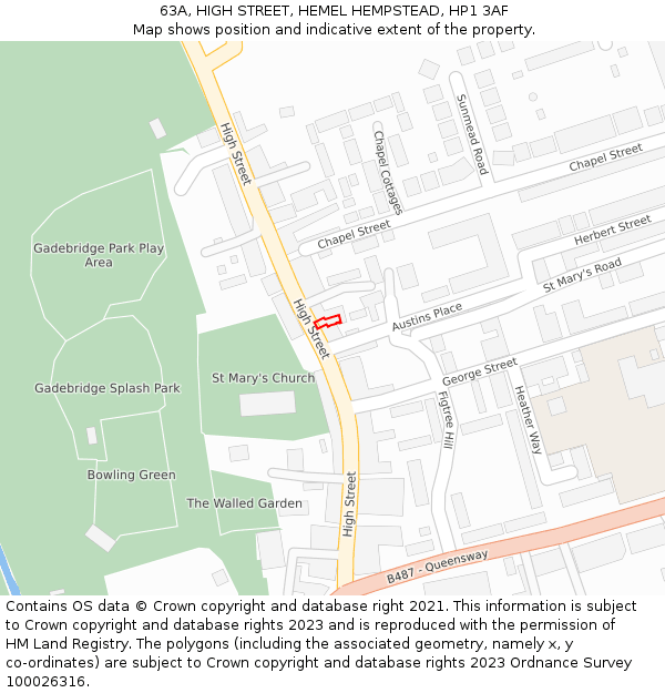 63A, HIGH STREET, HEMEL HEMPSTEAD, HP1 3AF: Location map and indicative extent of plot