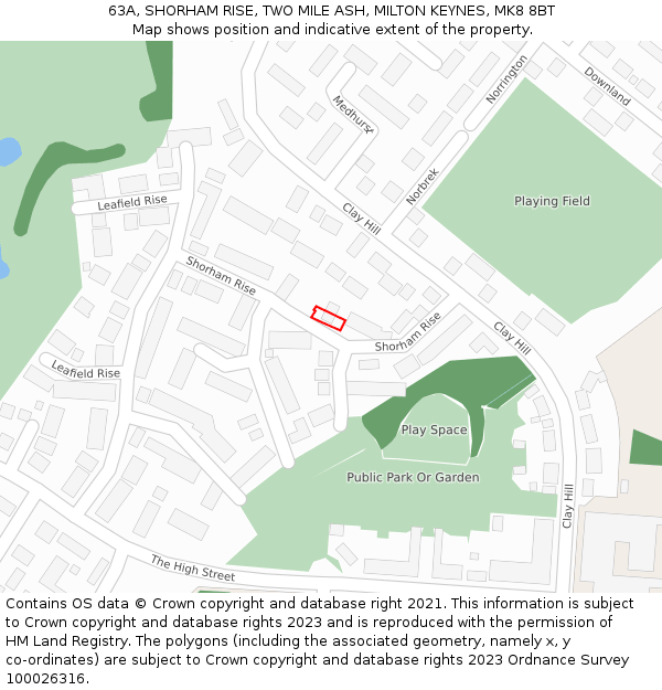 63A, SHORHAM RISE, TWO MILE ASH, MILTON KEYNES, MK8 8BT: Location map and indicative extent of plot