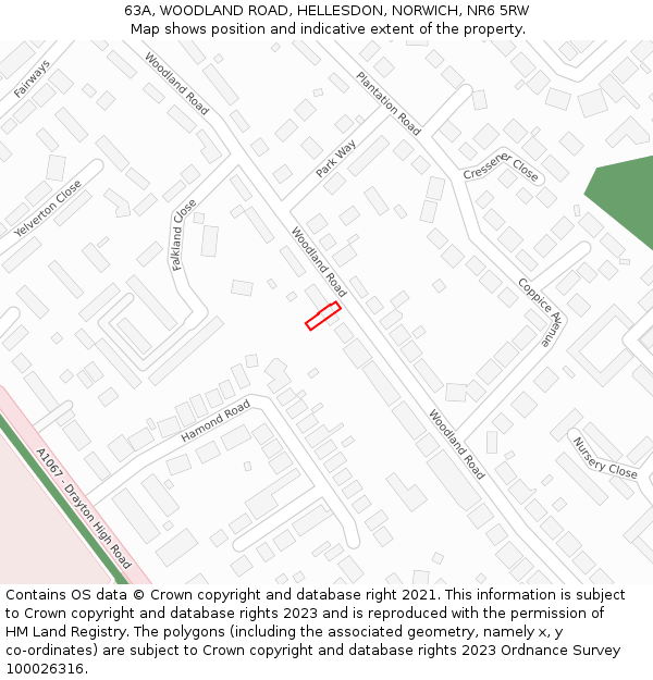 63A, WOODLAND ROAD, HELLESDON, NORWICH, NR6 5RW: Location map and indicative extent of plot