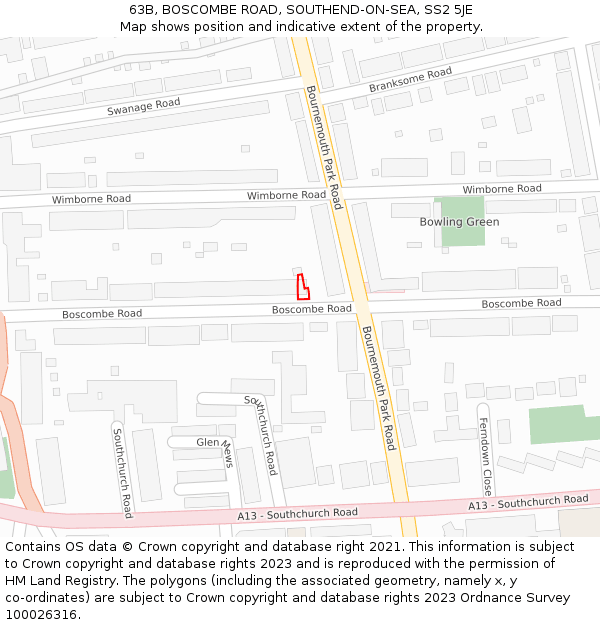 63B, BOSCOMBE ROAD, SOUTHEND-ON-SEA, SS2 5JE: Location map and indicative extent of plot