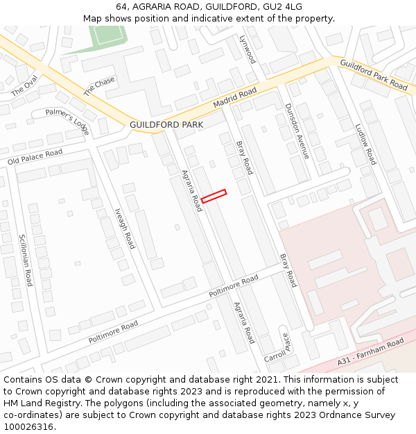 64, AGRARIA ROAD, GUILDFORD, GU2 4LG: Location map and indicative extent of plot