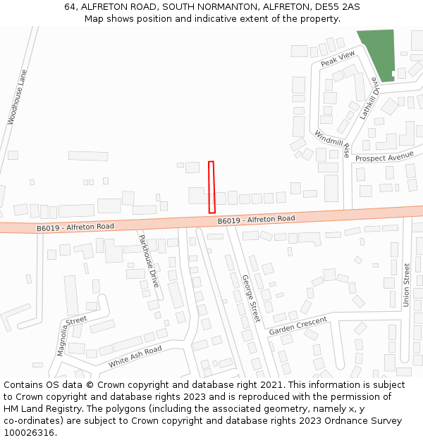 64, ALFRETON ROAD, SOUTH NORMANTON, ALFRETON, DE55 2AS: Location map and indicative extent of plot