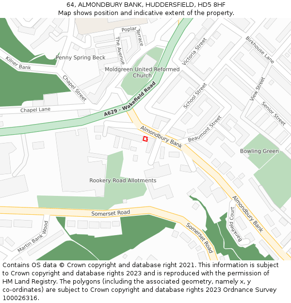 64, ALMONDBURY BANK, HUDDERSFIELD, HD5 8HF: Location map and indicative extent of plot