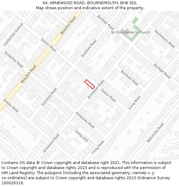 64, ARNEWOOD ROAD, BOURNEMOUTH, BH6 5DL: Location map and indicative extent of plot