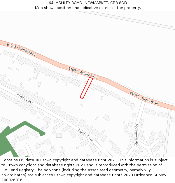 64, ASHLEY ROAD, NEWMARKET, CB8 8DB: Location map and indicative extent of plot