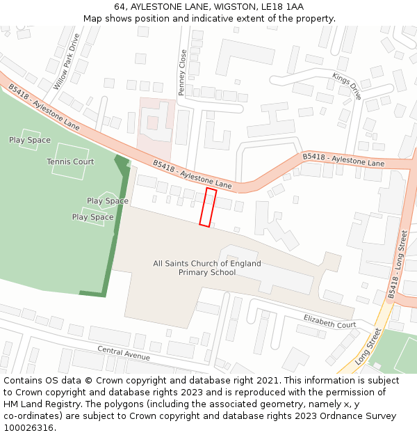 64, AYLESTONE LANE, WIGSTON, LE18 1AA: Location map and indicative extent of plot