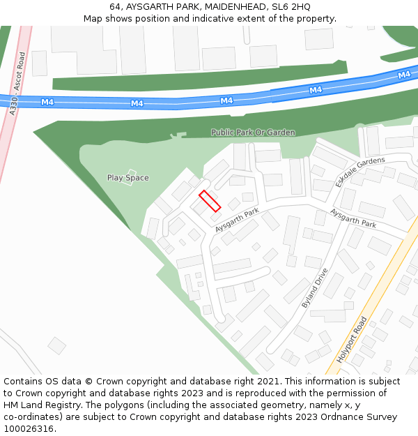 64, AYSGARTH PARK, MAIDENHEAD, SL6 2HQ: Location map and indicative extent of plot