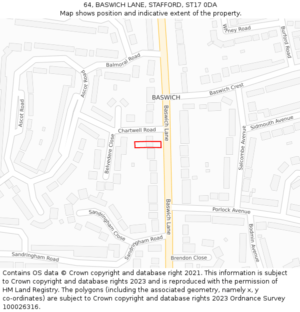64, BASWICH LANE, STAFFORD, ST17 0DA: Location map and indicative extent of plot