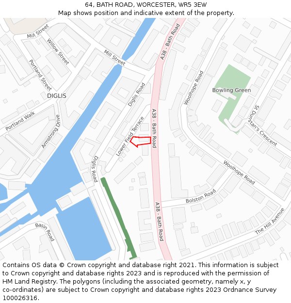 64, BATH ROAD, WORCESTER, WR5 3EW: Location map and indicative extent of plot