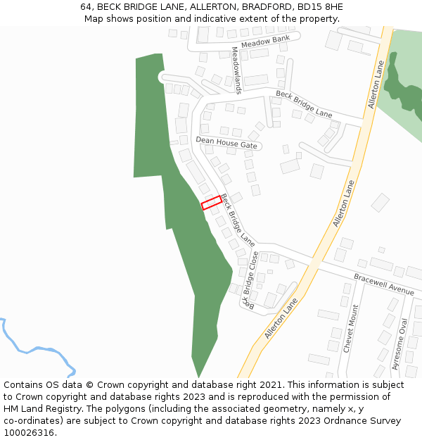 64, BECK BRIDGE LANE, ALLERTON, BRADFORD, BD15 8HE: Location map and indicative extent of plot