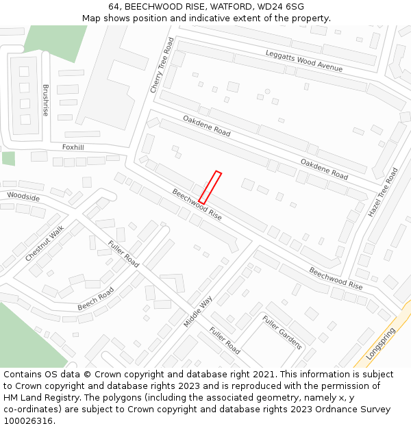 64, BEECHWOOD RISE, WATFORD, WD24 6SG: Location map and indicative extent of plot