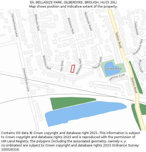 64, BELLASIZE PARK, GILBERDYKE, BROUGH, HU15 2XU: Location map and indicative extent of plot