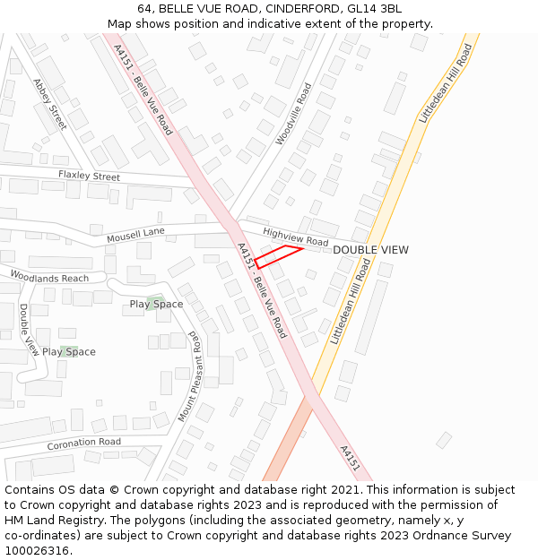 64, BELLE VUE ROAD, CINDERFORD, GL14 3BL: Location map and indicative extent of plot