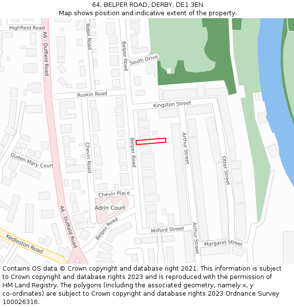 64, BELPER ROAD, DERBY, DE1 3EN: Location map and indicative extent of plot