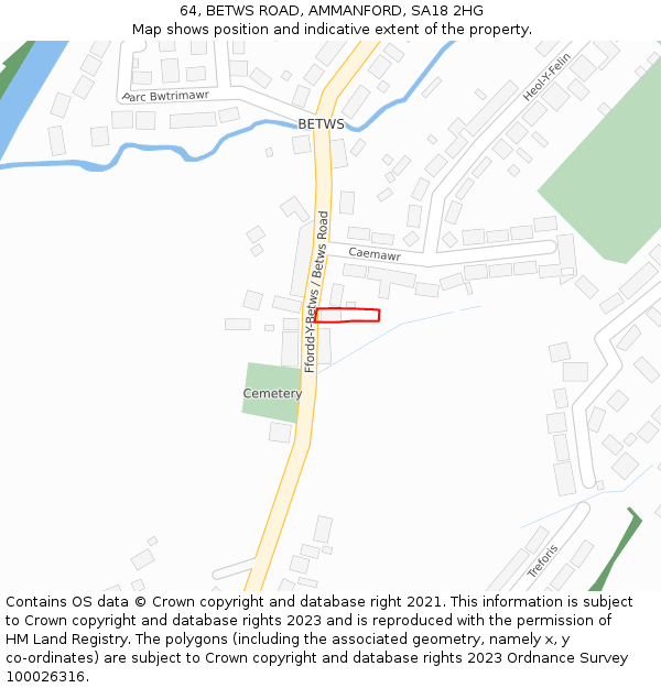 64, BETWS ROAD, AMMANFORD, SA18 2HG: Location map and indicative extent of plot