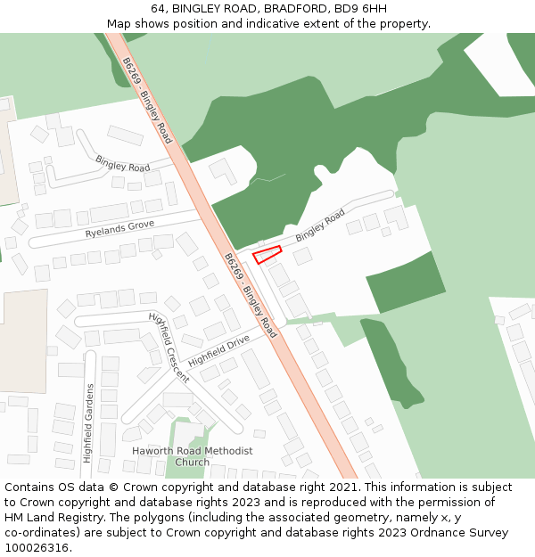 64, BINGLEY ROAD, BRADFORD, BD9 6HH: Location map and indicative extent of plot