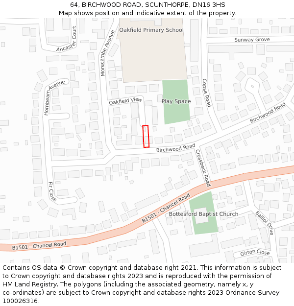 64, BIRCHWOOD ROAD, SCUNTHORPE, DN16 3HS: Location map and indicative extent of plot