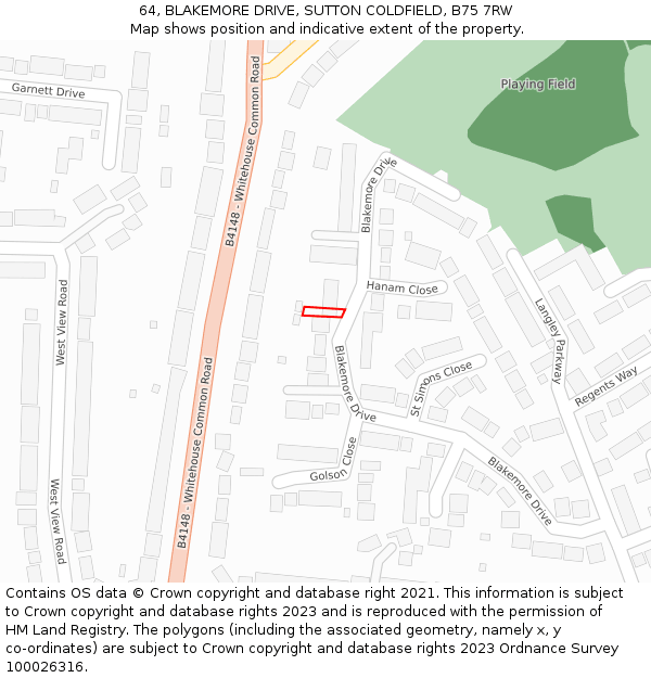64, BLAKEMORE DRIVE, SUTTON COLDFIELD, B75 7RW: Location map and indicative extent of plot