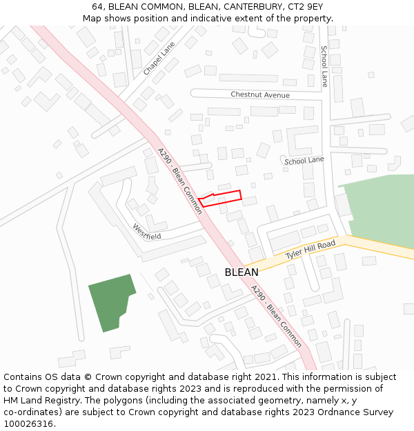 64, BLEAN COMMON, BLEAN, CANTERBURY, CT2 9EY: Location map and indicative extent of plot