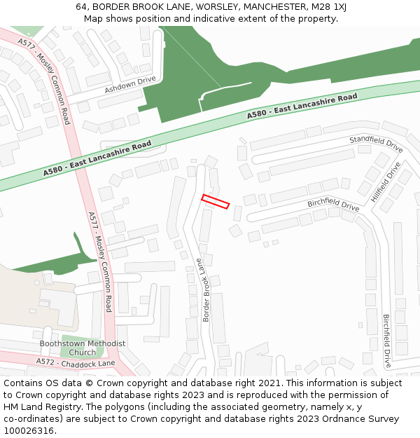 64, BORDER BROOK LANE, WORSLEY, MANCHESTER, M28 1XJ: Location map and indicative extent of plot