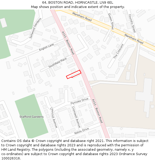 64, BOSTON ROAD, HORNCASTLE, LN9 6EL: Location map and indicative extent of plot