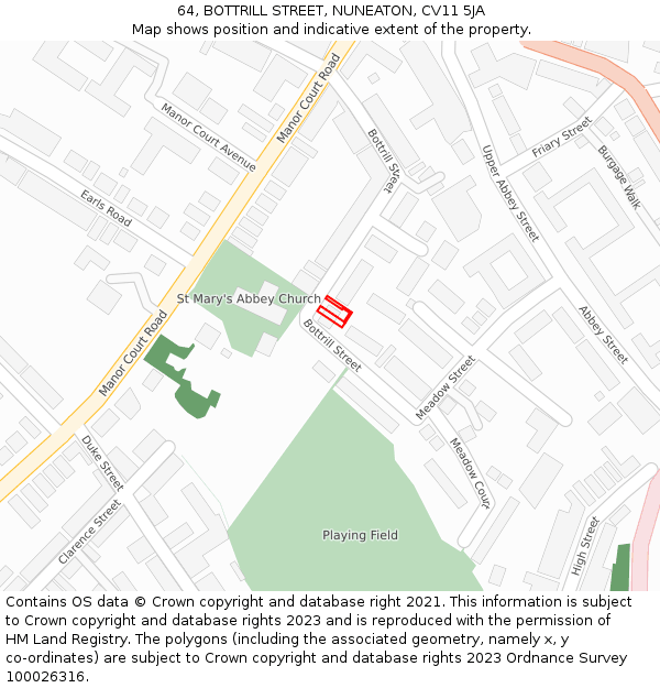 64, BOTTRILL STREET, NUNEATON, CV11 5JA: Location map and indicative extent of plot