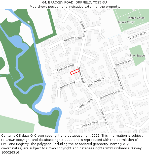 64, BRACKEN ROAD, DRIFFIELD, YO25 6UJ: Location map and indicative extent of plot