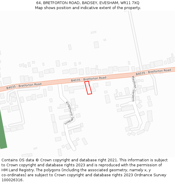 64, BRETFORTON ROAD, BADSEY, EVESHAM, WR11 7XQ: Location map and indicative extent of plot