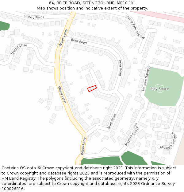 64, BRIER ROAD, SITTINGBOURNE, ME10 1YL: Location map and indicative extent of plot