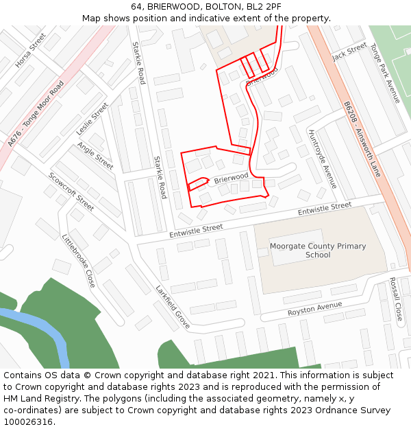 64, BRIERWOOD, BOLTON, BL2 2PF: Location map and indicative extent of plot