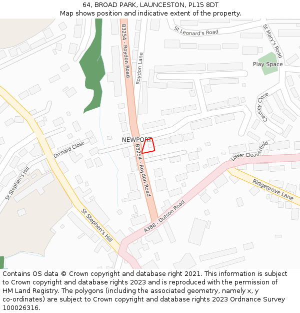64, BROAD PARK, LAUNCESTON, PL15 8DT: Location map and indicative extent of plot