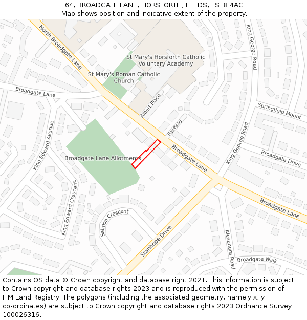 64, BROADGATE LANE, HORSFORTH, LEEDS, LS18 4AG: Location map and indicative extent of plot