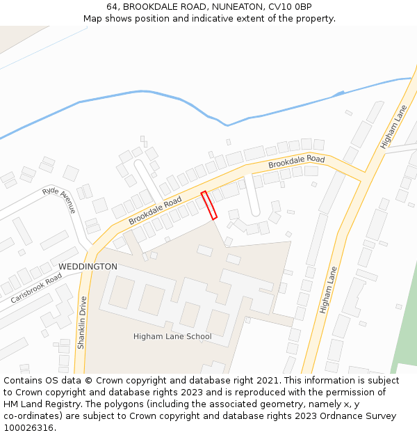 64, BROOKDALE ROAD, NUNEATON, CV10 0BP: Location map and indicative extent of plot