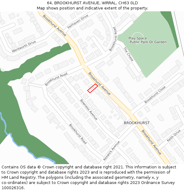 64, BROOKHURST AVENUE, WIRRAL, CH63 0LD: Location map and indicative extent of plot