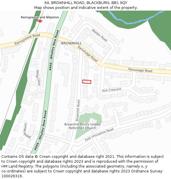 64, BROWNHILL ROAD, BLACKBURN, BB1 9QY: Location map and indicative extent of plot