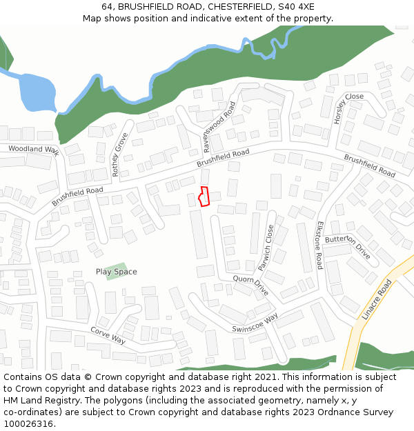 64, BRUSHFIELD ROAD, CHESTERFIELD, S40 4XE: Location map and indicative extent of plot