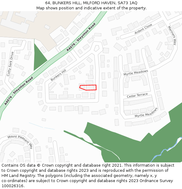 64, BUNKERS HILL, MILFORD HAVEN, SA73 1AQ: Location map and indicative extent of plot