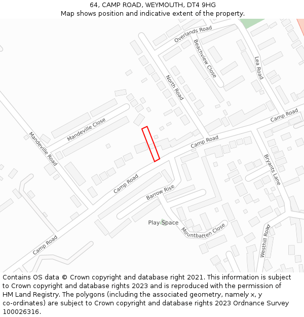 64, CAMP ROAD, WEYMOUTH, DT4 9HG: Location map and indicative extent of plot