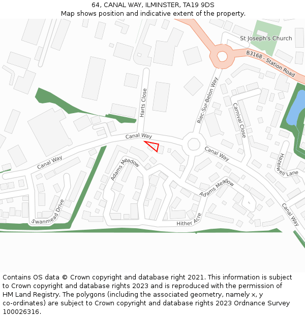 64, CANAL WAY, ILMINSTER, TA19 9DS: Location map and indicative extent of plot