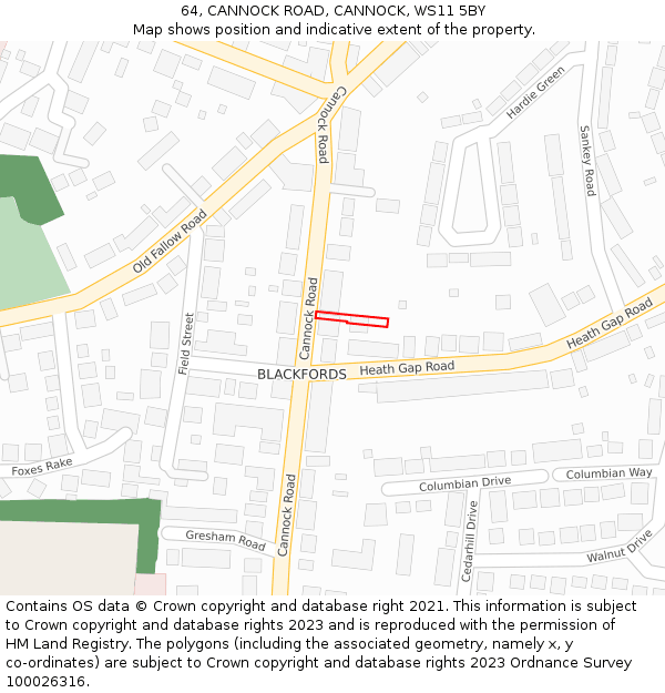 64, CANNOCK ROAD, CANNOCK, WS11 5BY: Location map and indicative extent of plot