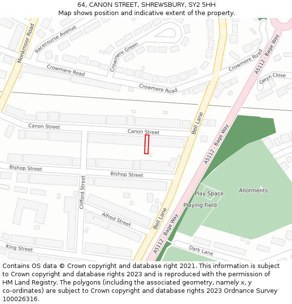 64, CANON STREET, SHREWSBURY, SY2 5HH: Location map and indicative extent of plot