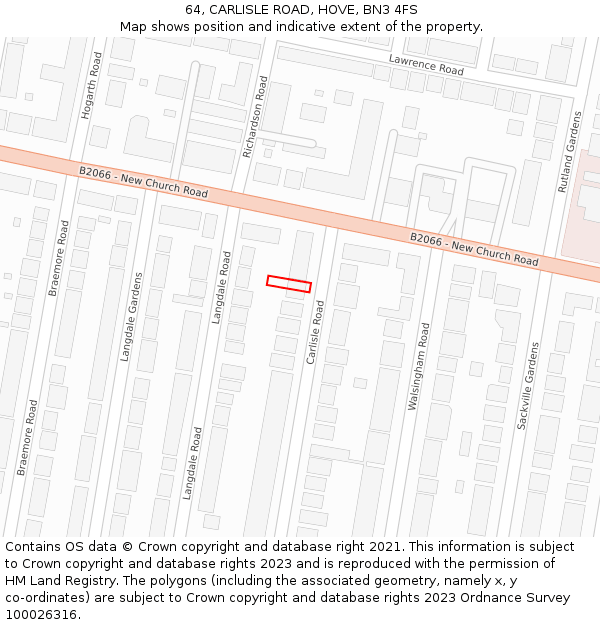 64, CARLISLE ROAD, HOVE, BN3 4FS: Location map and indicative extent of plot
