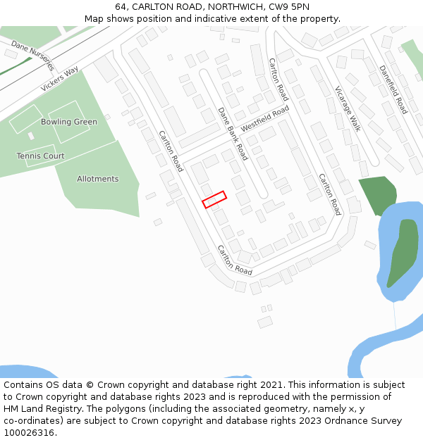 64, CARLTON ROAD, NORTHWICH, CW9 5PN: Location map and indicative extent of plot