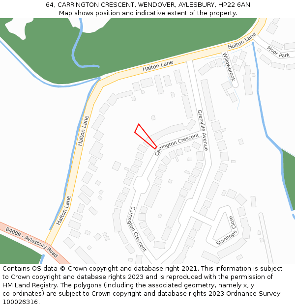 64, CARRINGTON CRESCENT, WENDOVER, AYLESBURY, HP22 6AN: Location map and indicative extent of plot