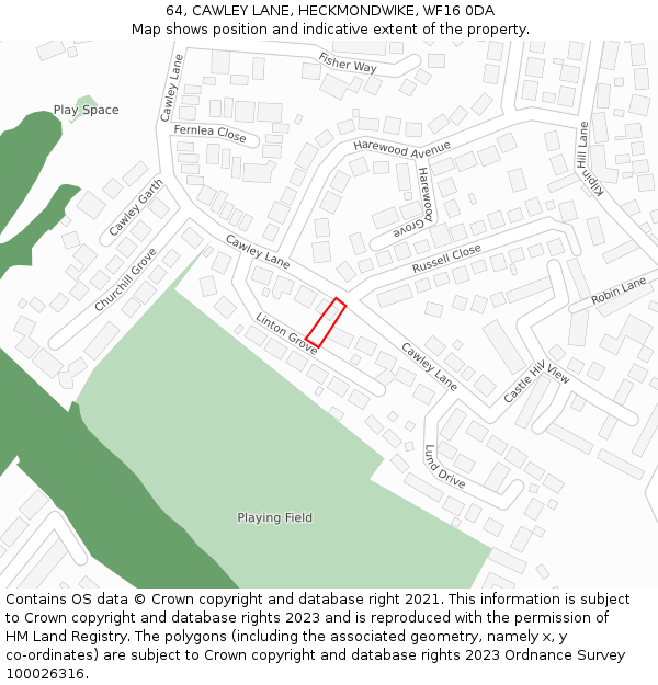 64, CAWLEY LANE, HECKMONDWIKE, WF16 0DA: Location map and indicative extent of plot
