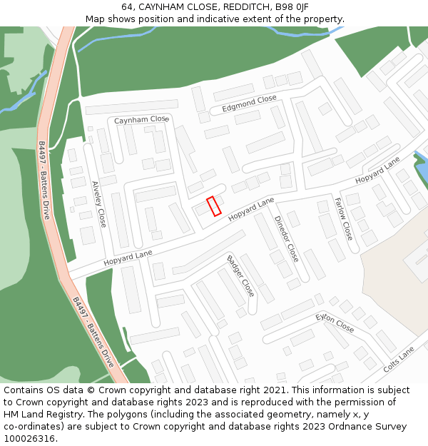 64, CAYNHAM CLOSE, REDDITCH, B98 0JF: Location map and indicative extent of plot
