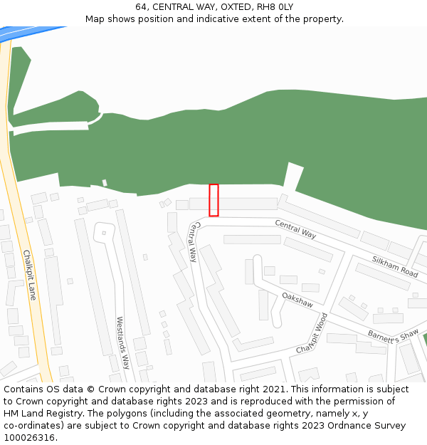 64, CENTRAL WAY, OXTED, RH8 0LY: Location map and indicative extent of plot