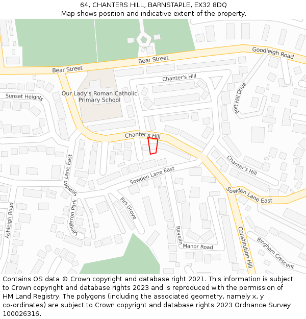 64, CHANTERS HILL, BARNSTAPLE, EX32 8DQ: Location map and indicative extent of plot