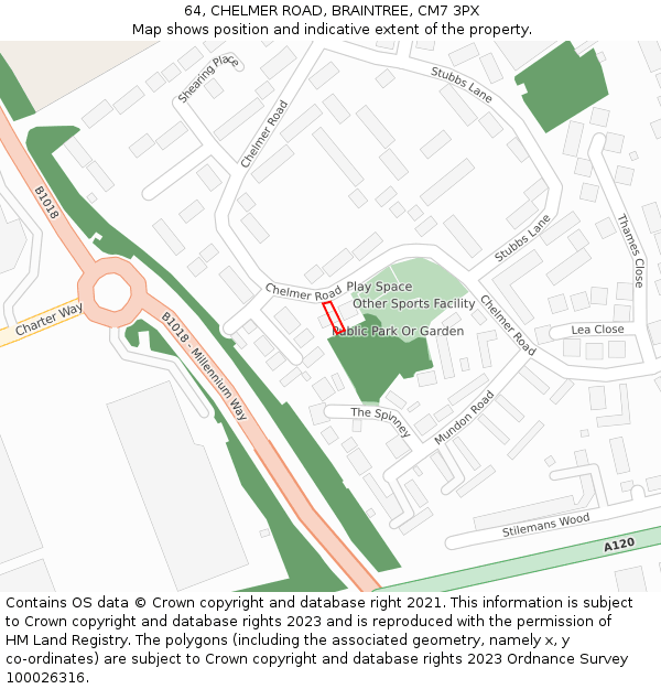 64, CHELMER ROAD, BRAINTREE, CM7 3PX: Location map and indicative extent of plot